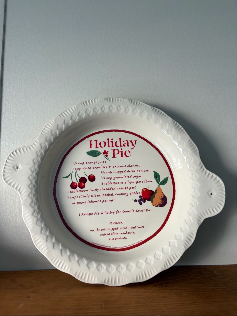Holiday Pie Ceramic Pie Plate - White with Red and Fruit Design